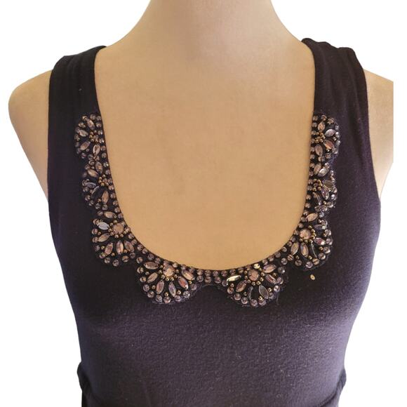 Ann Taylor Loft Blue Rhinestone Neck Open Back Dress Sz Small Petite Sleeveless - Picture 2 of 8